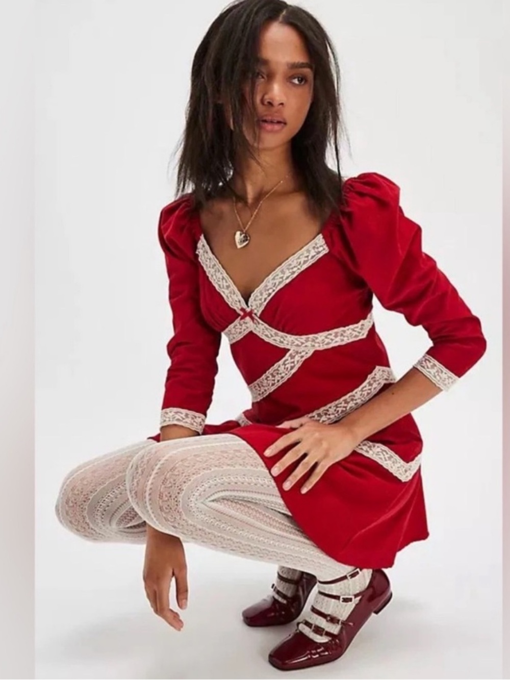 NWT Free People Tennley Corduroy Mini Dress | Red Combo | S